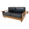 Mid-Century Modern Italian Sofa in Black Leather and Wood, 1960s, Image 1