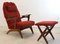 Red Armchair with Footstool, Set of 2 1