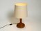 Minimalist Teak Table Lamp with Original Wild Silk Fabric Shade from Domus, 1980s 3