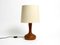 Minimalist Teak Table Lamp with Original Wild Silk Fabric Shade from Domus, 1980s, Image 15