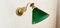 Antike Wandlampe aus Messing mit Dekoration und grünem Glas 19