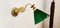 Antike Wandlampe aus Messing mit Dekoration und grünem Glas 18