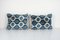 Ethnic Decorative Muted Blue Dot Velvet Ikat Lumbar Cushion Covers, Set of 2, Image 1