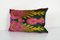 Hot Pink and Dark Green Velvet Lumbar Ikat Cushion Cover Cover with Tulip Pattern, Image 2