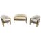 Art Deco Armchairs & 2-Seat Bench in Gilt & Wood Relacquered, 1930s, Set of 3 1