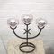Vintage Swedish Iron 3-Arm Candelabra with Glass Inserts, 1970s 2