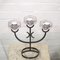 Vintage Swedish Iron 3-Arm Candelabra with Glass Inserts, 1970s, Image 2