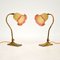 Antique Brass and Glass Table Lamps, 1920, Set of 2 1