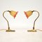 Antique Brass and Glass Table Lamps, 1920, Set of 2 3
