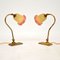 Antique Brass and Glass Table Lamps, 1920, Set of 2 2