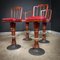 Sgabelli da bar vintage in legno con sedili in skai rossi, set di 4, Immagine 4