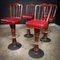 Vintage Wooden Barstools with Red Skai Seats, Set of 4 1