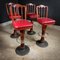 Vintage Holz Barhocker mit roten Skai Sitzen, 4 . Set 3