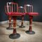 Sgabelli da bar vintage in legno con sedili in skai rossi, set di 4, Immagine 2