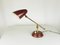 Petite Lampe de Bureau Ajustable Mid-Century en Métal Bordeaux et Laiton, 1950s 2