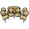 Louis XV Blackened Wood Sofa & Armchairs in Yellow & Blue, 1860s, Set of 7 1