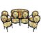 Louis XV Blackened Wood Sofa & Armchairs in Yellow & Blue, 1860s, Set of 7, Image 1