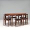 Teak Extending Dining Table & Tripod Leather Dining Chairs attributed to Hans Olsen, 1960s, Set of 7 3