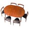 Teak Extending Dining Table & Tripod Leather Dining Chairs attributed to Hans Olsen, 1960s, Set of 7 1