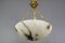 French White Alabaster and Bronze Pendant Light Fixture, 1920s, Image 20