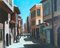 Curtenaz, animada calle peatonal, años 60, óleo sobre lienzo, enmarcado, Imagen 1