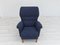 Fauteuil à Haut Dossier en Tissu d'Ameublement Bleu Foncé, Suède, 1970s 16