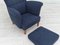 Butaca sueca de tela para muebles azul oscuro con respaldo alto, años 70, Imagen 6