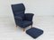 Swedish High-Back Armchair in Dark Blue Furniture Fabric, 1970s 5