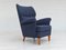 Swedish High-Back Armchair in Dark Blue Furniture Fabric, 1970s 1