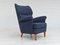 Swedish High-Back Armchair in Dark Blue Furniture Fabric, 1970s, Image 1