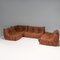 Togo Modular Sofa in Brown Leather by Michel Ducaroy for Ligne Roset, 1980s, Set of 5 3