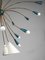 Großer deutscher Sputnik Kronleuchter aus Messing mit blauen und weißen Lampenschirmen, 1950 6