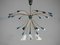 Large German Sputnik Chandelier in Brass with Blue and White Shades, 1950 4