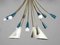 Large German Sputnik Chandelier in Brass with Blue and White Shades, 1950 2