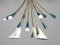 Large German Sputnik Chandelier in Brass with Blue and White Shades, 1950, Image 2