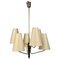 Mid-Century Austrian Pendant Lamp in Brass with Silk Shades from Rupert Nikoll, 1965, Image 1