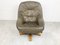 Brutalist Oak and Leather Swivel Chair, 1970s, Image 4