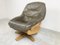 Brutalist Oak and Leather Swivel Chair, 1970s 6
