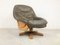 Brutalist Oak and Leather Swivel Chair, 1970s 8