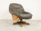 Brutalist Oak and Leather Swivel Chair, 1970s, Image 8
