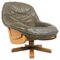 Brutalist Oak and Leather Swivel Chair, 1970s 1