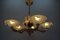 Art Deco French Frosted Glass, Brass, and Copper Chandelier, 1930s 7