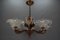 Art Deco French Frosted Glass, Brass, and Copper Chandelier, 1930s, Image 2