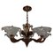 Art Deco French Frosted Glass, Brass, and Copper Chandelier, 1930s 1