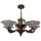 Art Deco French Frosted Glass, Brass, and Copper Chandelier, 1930s, Image 1