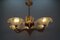 Art Deco French Frosted Glass, Brass, and Copper Chandelier, 1930s 3