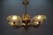 Art Deco French Frosted Glass, Brass, and Copper Chandelier, 1930s, Image 3