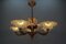 Art Deco French Frosted Glass, Brass, and Copper Chandelier, 1930s 5