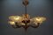 Art Deco French Frosted Glass, Brass, and Copper Chandelier, 1930s, Image 5