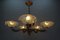 Art Deco French Frosted Glass, Brass, and Copper Chandelier, 1930s 6